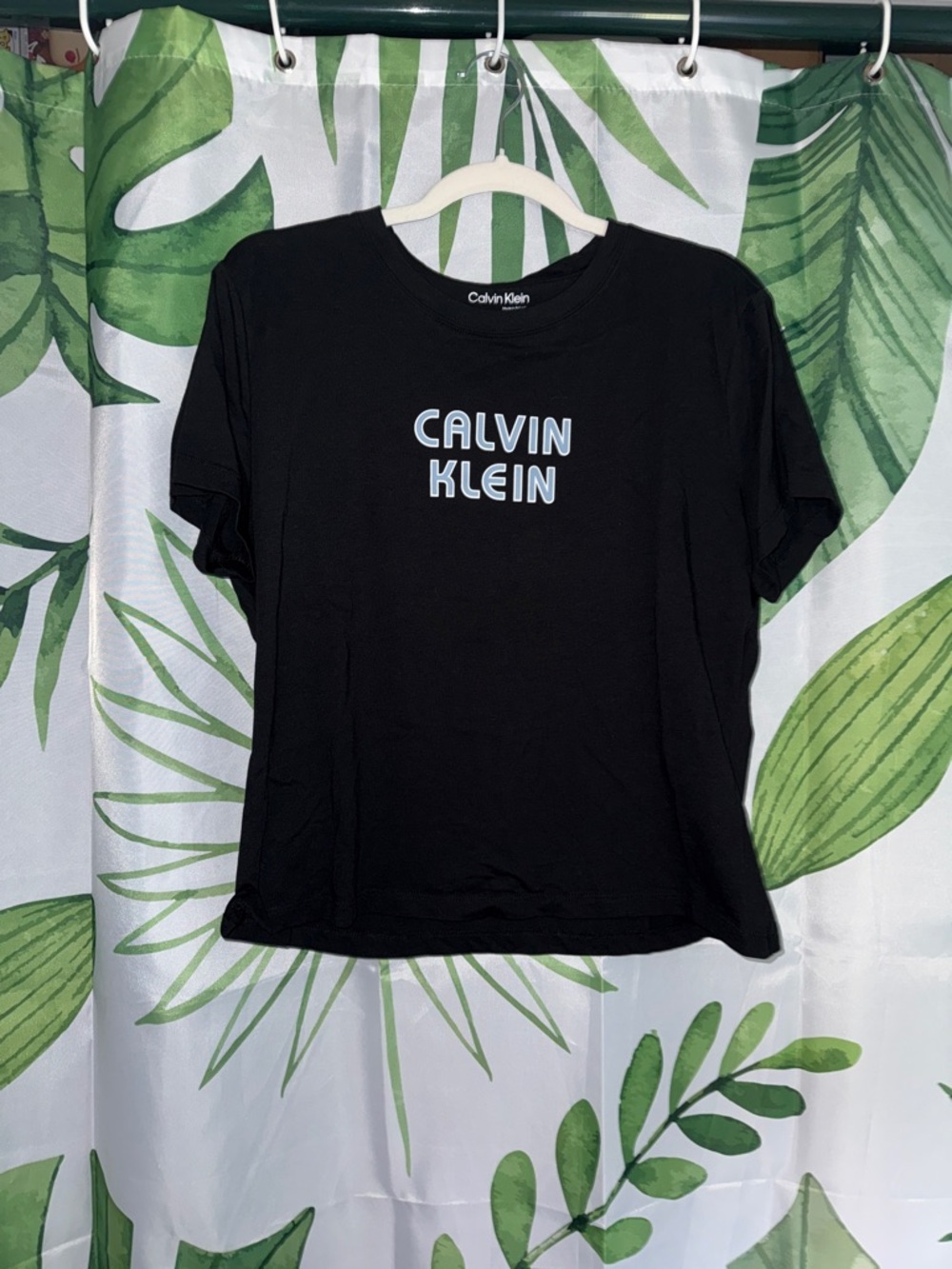Calvin Klein Black Short-Sleeve Logo Tee with Light Blue Accent